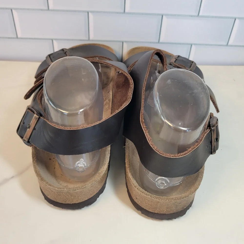 Birkenstock Milano Mens 11 Brown Black Leather Slingback Sandals 44 L13 M11